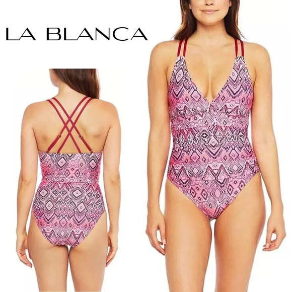La Blanca, Idealist Strappy Surplice Underwire One-piece Swimsuit, Pink, Magenta - Picture 1 of 10